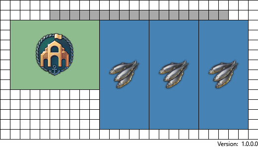 Fishery in Anno 1800 Layout 1 with 3 fisheries linking to a trading post