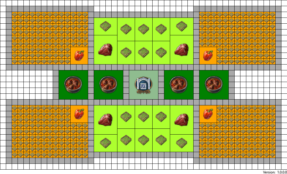 Artisanal kitchen complex layout with supplies in Anno 1800