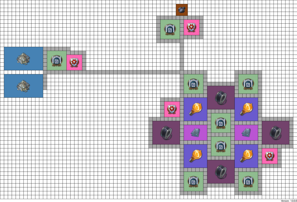 Light bulb production chain layout in Anno 1800 with Trade unions